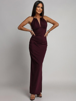 ELEGANCKA SUKIENKA MAXI  ZE ZDOBIENIEM Yoko  bordowa