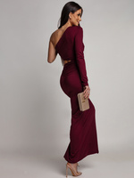 ELEGANCKA SUKIENKA MAXI NA JEDNO RAMIĘ DONNA bordowa