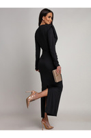 Elegancka Maxi Sukienka z marszczeniem Misty z długim rękawem czarna