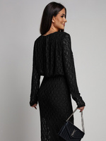 Dopasowana sukienka koronkowa z długim rękawem Makena czarna