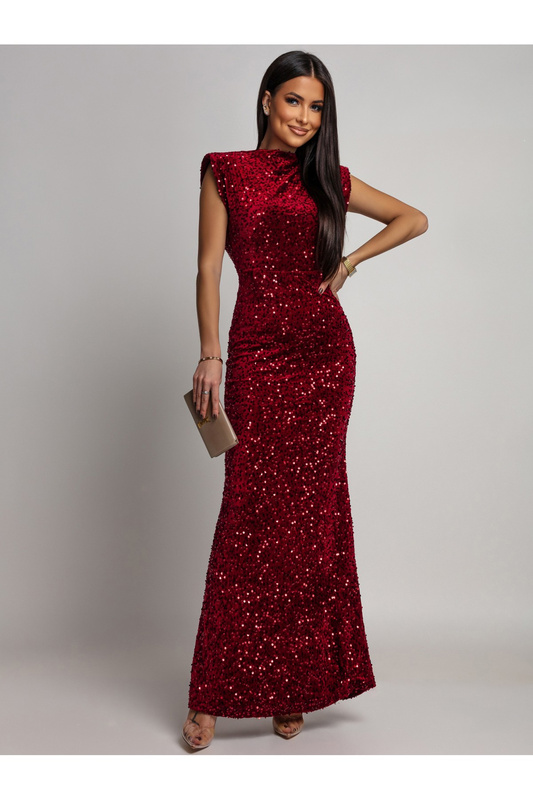 Elegancka Maxi Sukienka cekinowa Cavessa bordowy