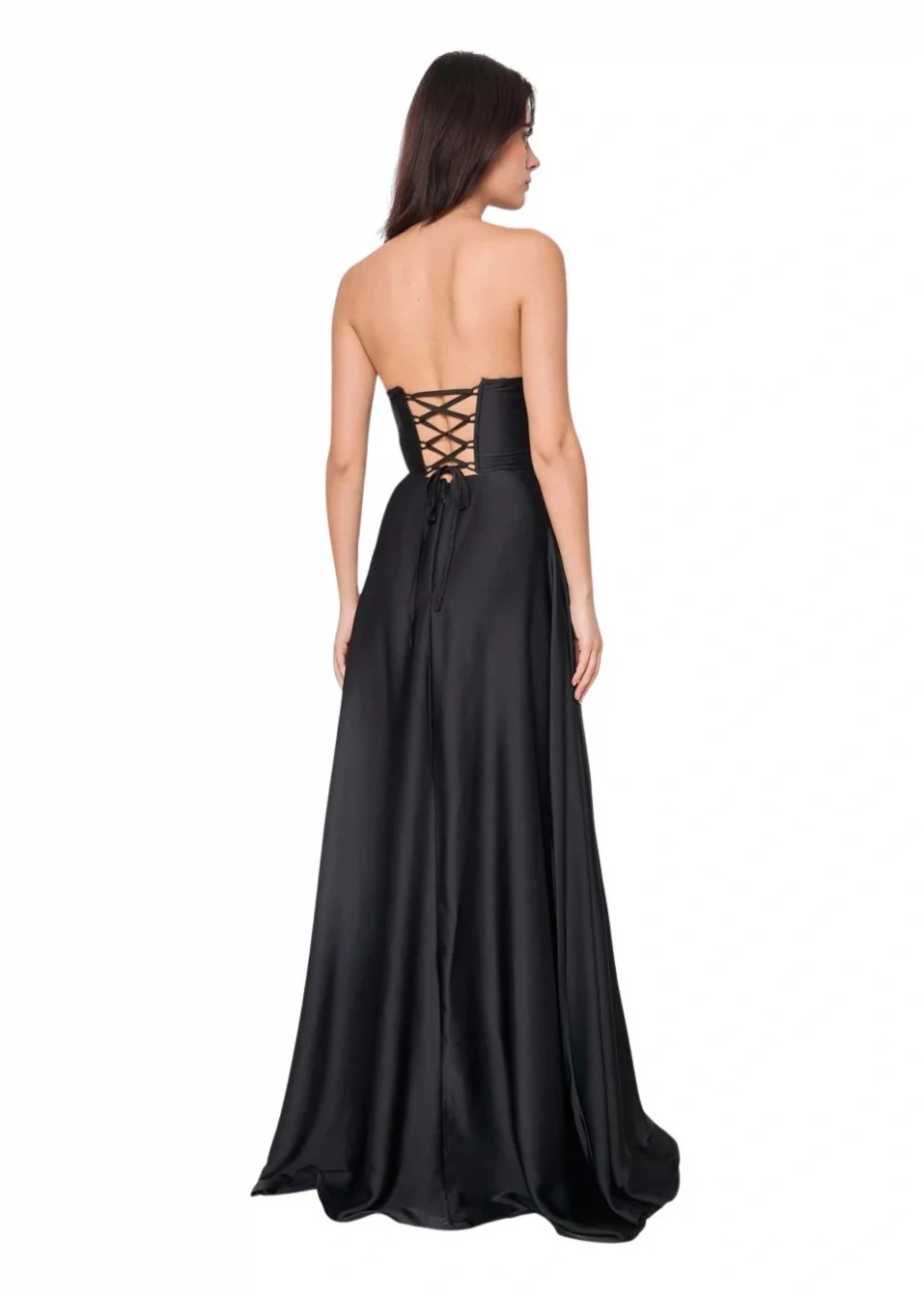 Elegancka  MAXI Sukienka satynowa EMMA - czarna