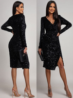 Elegancka Midi Sukienka z dugim rękawem cekinowa Rosalia czarna