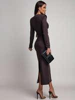 ELEGANCKA SUKIENKA MAXI  ZE ZDOBIENIEM Daisy  czekoladowa