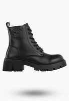 Botki damskie ze skóry naturalnej wysokie sznurowane na klocku czarne