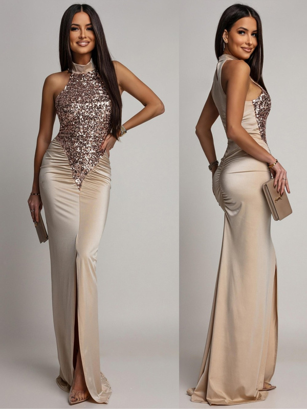 ELEGANCKA SUKIENKA MAXI Z CEKINAMI Iman Złota