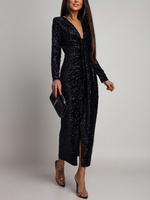 Elegancka Maxi Sukienka Cekinowa Wiola z długim rękawem czarna