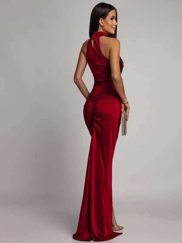 ELEGANCKA SUKIENKA MAXI Z CEKINAMI Iman BORDOWA