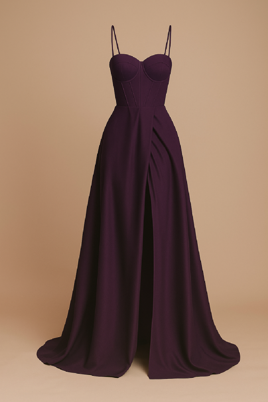 Elegancka  MAXI Sukienka satynowa EMMA bakłażan