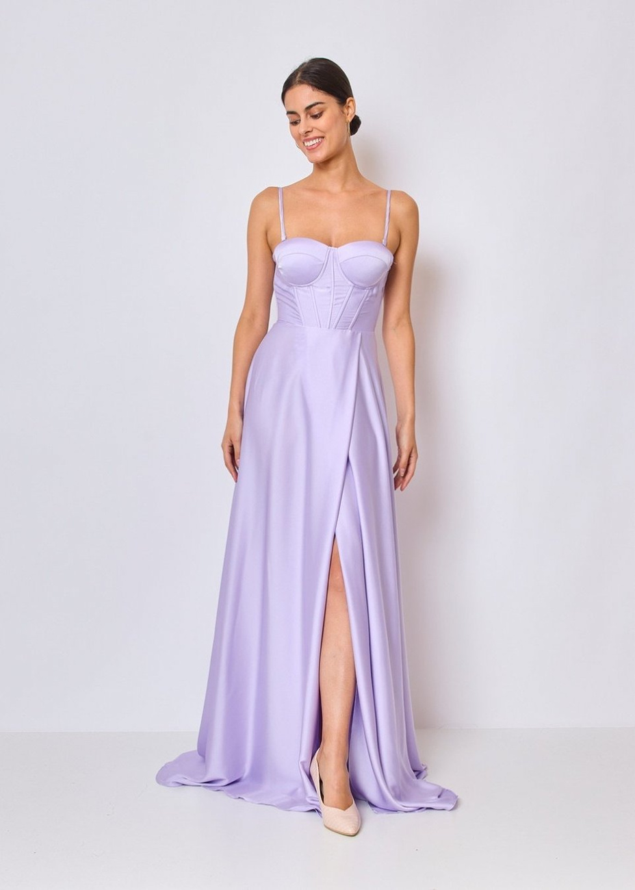 Elegancka  MAXI Sukienka satynowa EMMA - lila