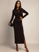 ELEGANCKA SUKIENKA MAXI Z WYCIĘCIEM ADA  czekoladowa