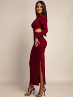 ELEGANCKA SUKIENKA MAXI Z WYCIĘCIEM ADA bordowa