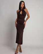 ELEGANCKA DOPASOWANA SUKIENKA MAXI Jasmine czekoladowy