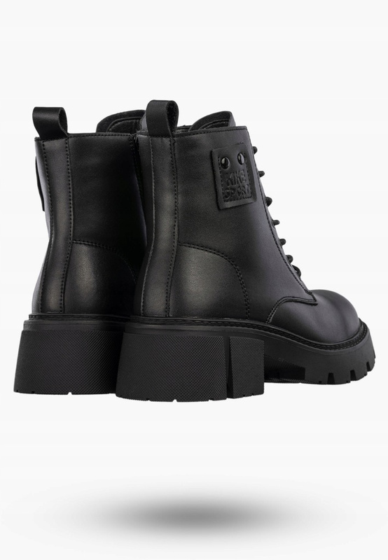 Botki damskie ze skóry naturalnej wysokie sznurowane na klocku czarne