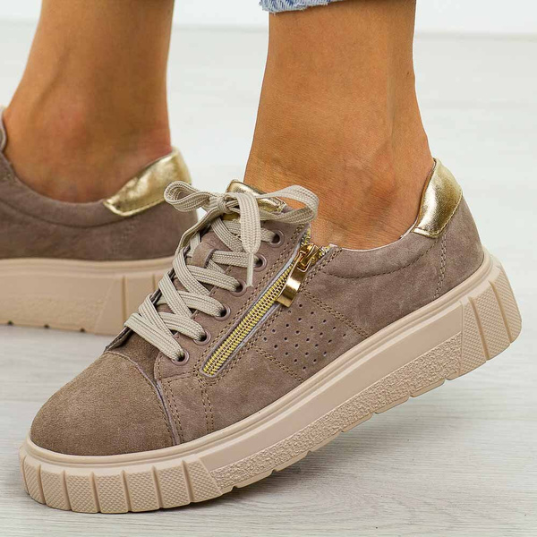 Beżowe skórzane półbuty damskie Cambell