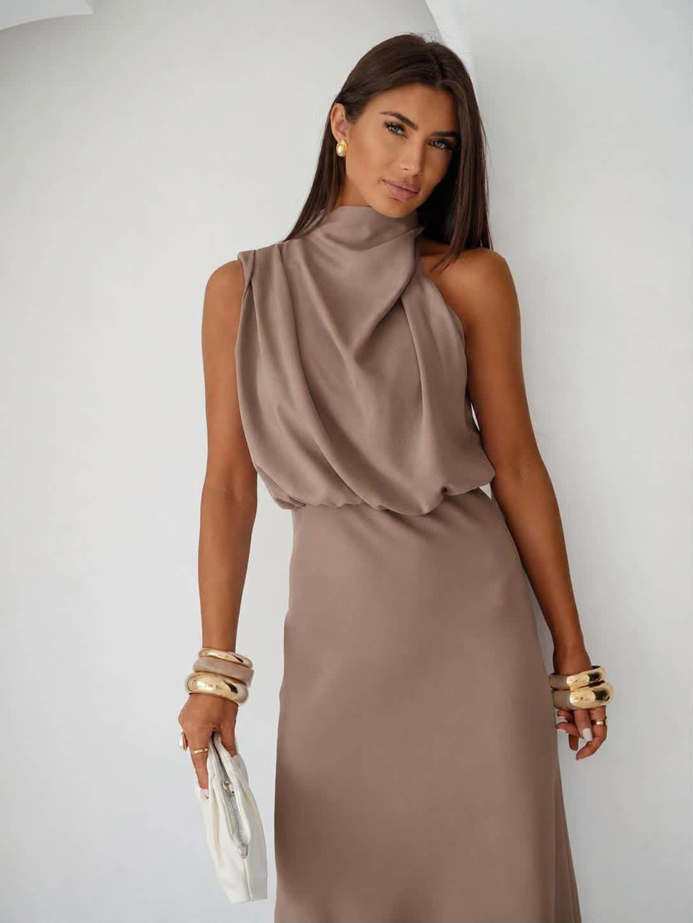 Elegancka maxi Sukienka MOON – mokka