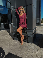 Elegancka Sukienka VENEZIA z różami i długim rękawem bordowy