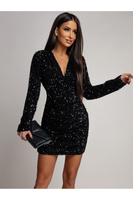 Elegancka Mini Sukienka z dugim rękawem cekinowa Sophia czarna