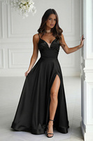 Elegancka Połyskująca Suknia Wieczorowa z Gorsetowym Sznurowaniem Ella czarny