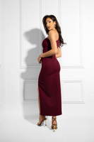 Sukienka na jedno ramię z rozcięciem- bordowy