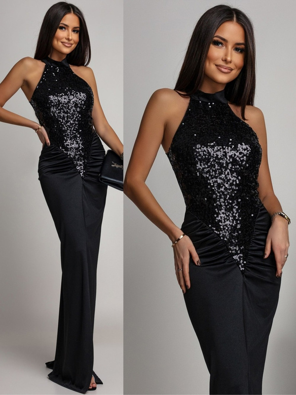 ELEGANCKA SUKIENKA MAXI Z CEKINAMI Iman CZARNA