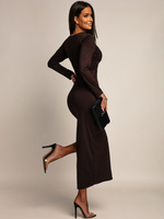 ELEGANCKA SUKIENKA MAXI Z WYCIĘCIEM ADA  czekoladowa