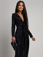 Elegancka Maxi Sukienka Cekinowa Wiola z długim rękawem czarna