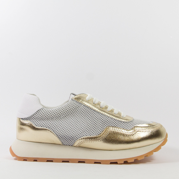 Sneakersy damskie  Złote skórzane półbuty ażurowe na platformie