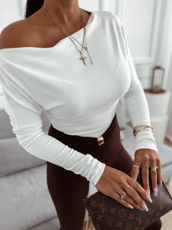 WISKOZOWA BLUZKA Z ODKRYTYM RAMIENIEM LAURA BIAŁA