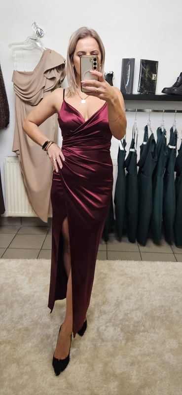 Sukienka Maxi Laura satin- Burgundowa