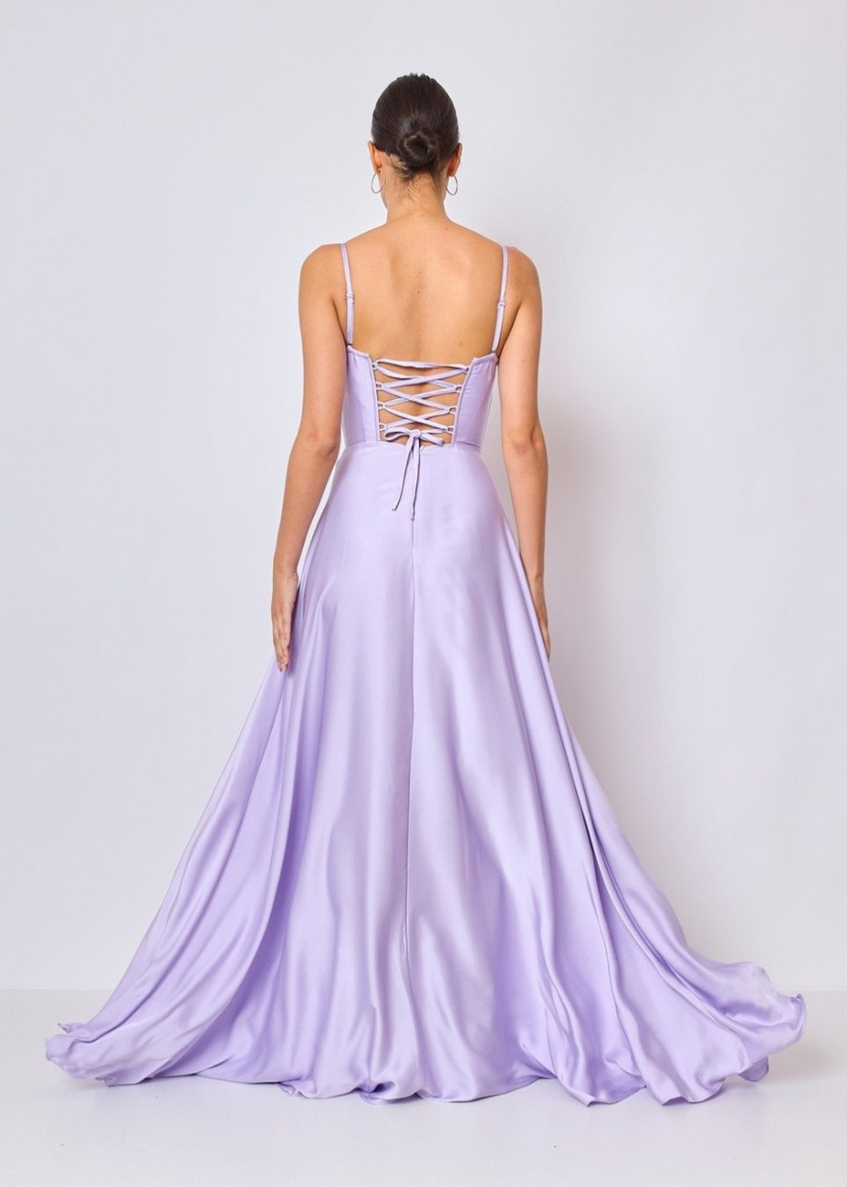 Elegancka  MAXI Sukienka satynowa EMMA - lila