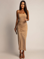 ELEGANCKA DOPASOWANA SUKIENKA MAXI Rosemarry camel