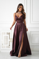 Elegancka Połyskująca Suknia Wieczorowa z Gorsetowym Sznurowaniem Ella czekoladowy