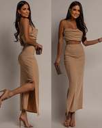 Dopasowana Sukienka Brendy midi camel