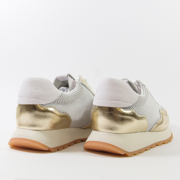Sneakersy damskie  Złote skórzane półbuty ażurowe na platformie
