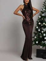 ELEGANCKA SUKIENKA MAXI Z CEKINAMI Iman  BRĄZOWA