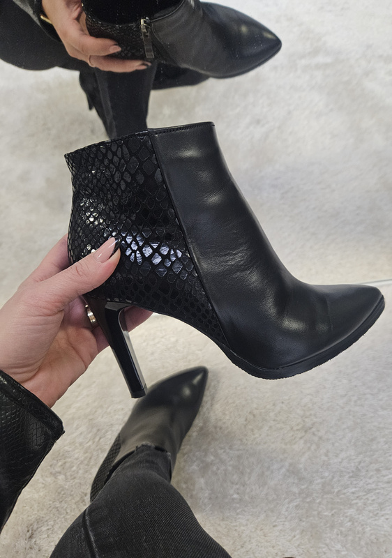 Czarne botki skórzane na szpilce 