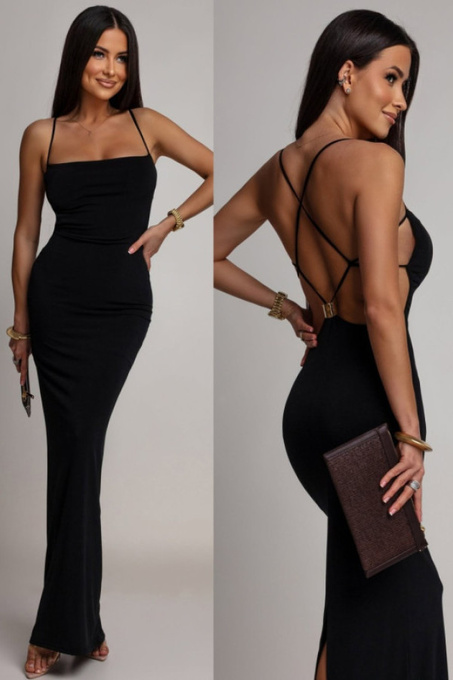 Elegancka sukienka maxi z odkrytymi plecami bevertina czarna