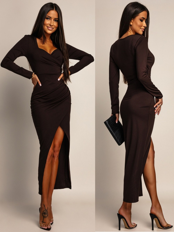 ELEGANCKA DOPASOWANA SUKIENKA MAXI Ashley czekoladowa