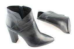 Botki damskie na szpilce Czarne skórzane ocieplane eleganckie