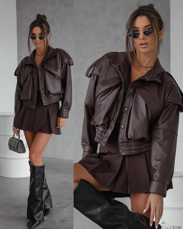 Kurtka Bomberka Sandre eko skóra czekoladowa