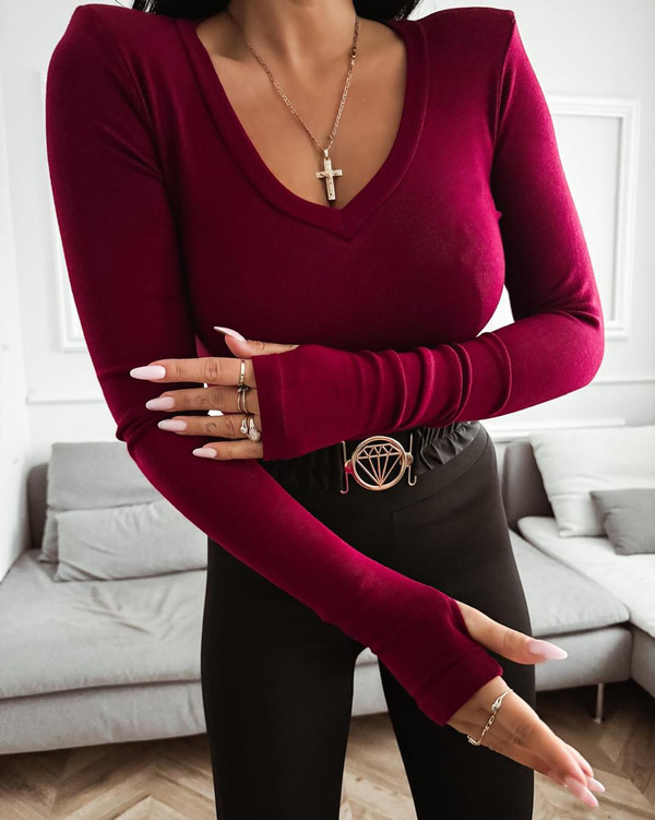 Elegancka bluzka damska z długim rękawem Ella bordowy