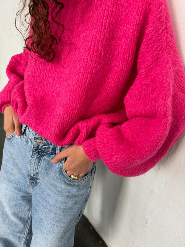 Swetr z wełną Weave knit różowy barbie