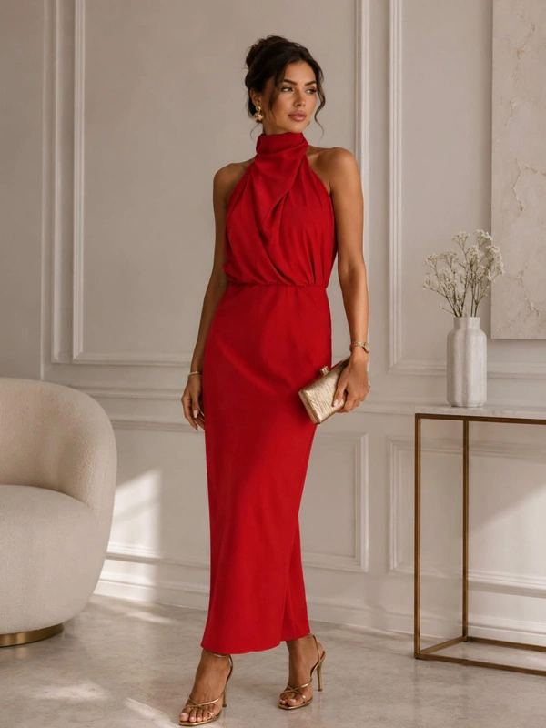 Elegancka maxi Sukienka MOON – czerwony