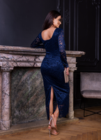 Elegancka koronkowa  Maxi Sukienka dopasowana Midnight Lace granatowy